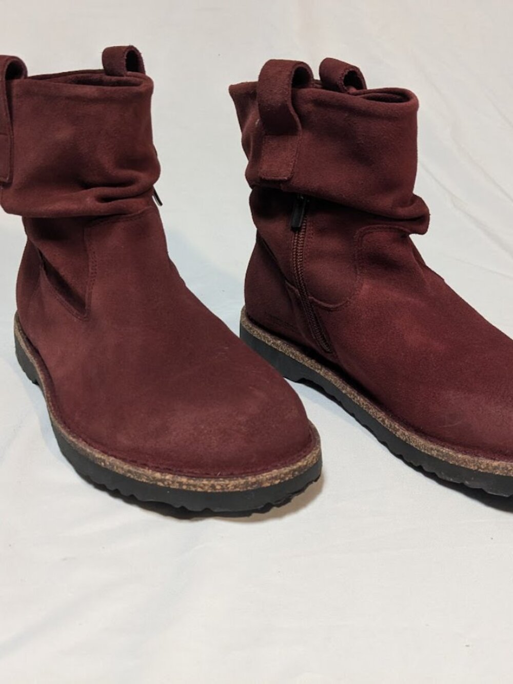 Birkenstock Burgundy Suede Slouch Ankle Boots